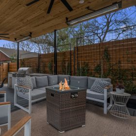 Wicker Fire Pit Column with Glass Wind Guard - as Pic
