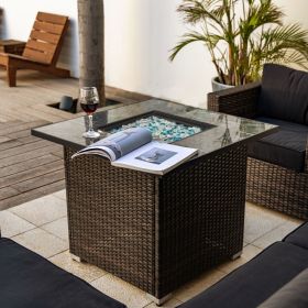 30inch Outdoor Fire Table Propane Gas Fire Pit Table with Lid Gas Fire Pit Table with Glass Rocks and Rain Cover - as Pic