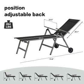 Outdoor Chaise Lounge Chairs Aluminum Adjustable Chair with Wheels for Poolside Beach Patio Reclining Sunbathing Lounger, Grey - grey