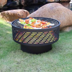 26" Wood Burning Lightweight Portable Outdoor Firepit With Faux Wood Lid Backyard Fireplace for Camping Bonfire - as Pic