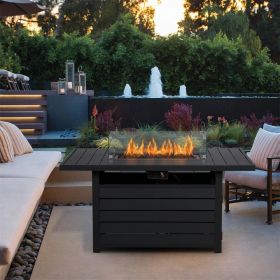 Rectangle Outdoor Black Aluminum Glass Windbreak Propane Fire Pit Table For Coffee Table Pool Patio Garden - as Pic