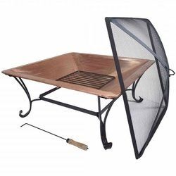 Square Large Copper Fire Pit with Spark Screen and Stand - SQCFP3312695