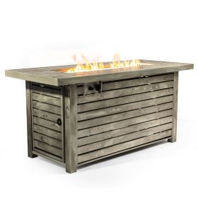 54inch Outdoor Fire Table Steel Fire Pit Table with Wood Grain Surface - as Pic