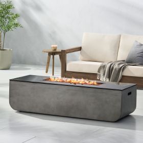 Outdoor Patio Concrete Fire table, Rectangle Gas Burning 56-Inch Fire Pit - 50, 000 BTU, Light Gray + Black - as Pic