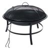 26" Round Iron Outdoor Wood Burning Fire Pit, Black - Black