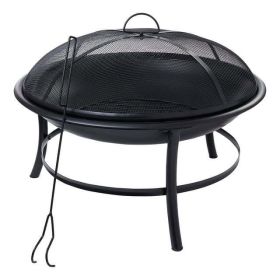 26" Round Iron Outdoor Wood Burning Fire Pit, Black - Black