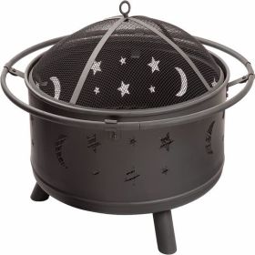Fireplace with Spark Screen, Poker for Bonfire Patio Backyard Garden Picnic Fire Pit 30in Fire Pits for Outside Wood Burning Outdoor - as picture
