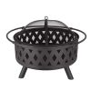 Iron Fire Pit Set Heating Equipment Camping Fire Bowl with Poker Mesh Cover for Backyard Patio - as picture
