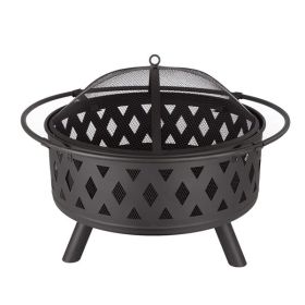 Iron Fire Pit Set Heating Equipment Camping Fire Bowl with Poker Mesh Cover for Backyard Patio - as picture