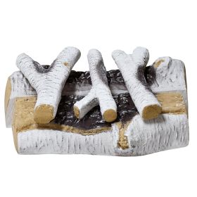 5 Piece Gas Fireplace Logs Birch,Ceramic Log Set Birch Wood Style for Indoor or Outdoor Firepit - White