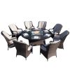 Direct Wicker Outdoor 9 Piece Patio Wicker Gas Fire Pit Set Round Table With Arm Chairs by Direct Wicker - brown