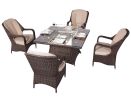 Direct Wicker Outdoor 4-Seat Rattan Square Gas Firepit Dining Set with Eton Chairs and Cushion - 5 Pieces