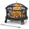 Outddor Patio Garden Beach Camping Bonfire Party Fire Pit With BBQ Grill - Black A - 26"