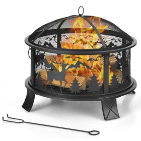 Outddor Patio Garden Beach Camping Bonfire Party Fire Pit With BBQ Grill - Black A - 26"