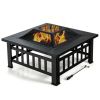 Outddor Patio Garden Beach Camping Bonfire Party Fire Pit With BBQ Grill - Black - 32"