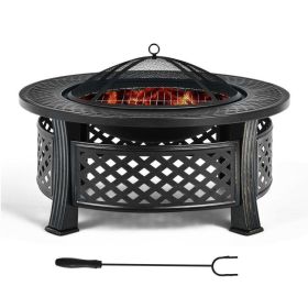 Outddor Patio Garden Beach Camping Bonfire Party Fire Pit With BBQ Grill - Black A - 32"