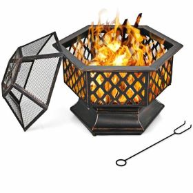 Outddor Patio Garden Beach Camping Bonfire Party Fire Pit With BBQ Grill - Black - 26"