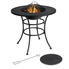 Backyard Garden Party Patio Fire Pit Dining Table - Black - 31.5 In