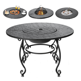 Backyard Garden Party Patio Fire Pit Dining Table - Black - 35.5 In
