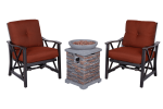 Outdoor Fire Pit 3pcs Set w/Haywood KD Aluminum X Back Stationary Spring Chairs - black gold - 2-person