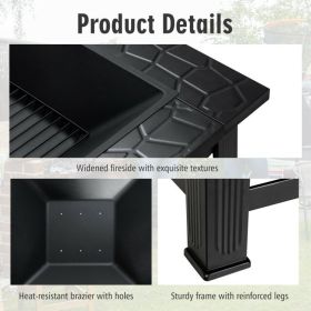 32 Inch 3 in 1 Outdoor Square Fire Pit Table with BBQ Grill and Rain Cover for Camping - Black