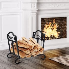Foldable Firewood Log Rack Steel Wood Storage Holder - Black