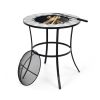 23.5 Inches Round Fire Pit Table with Mesh Cover and Fire Poker - Black