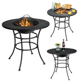 31.5 Inch Patio Fire Pit Dining Table With Cooking BBQ Grate - Black