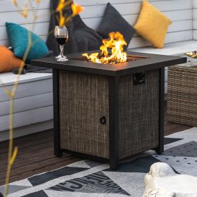 40000BTU Square Propane Fire Pit Table Steel Tabletop with Textilene Side Panel, Steel Lid and Rocks - as Pic
