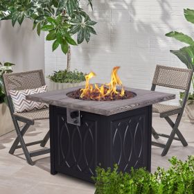 Faux Woodgrain Table top And Steel Base Propane Outdoor Fire Pit Table With Lid - as Pic