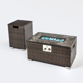 Outdoor Rectangle Fire Pit Table with Propane Tank Cover - as Pic