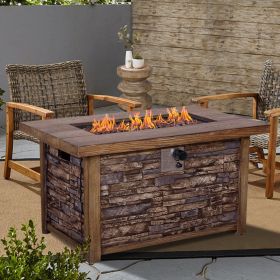 Best Choice Product 50,000 BTU Rectangle Fire Pit Table, Faux Woodgrain Top And Faux Stone Texture Base Propane Gas Fire Table For Outdoor - as Pic