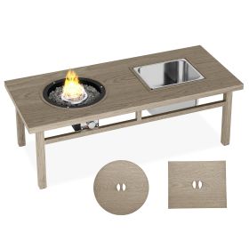 3-in-1 Coffee Table with Ice Bucket and Fire Pit - Beige - as Pic