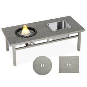 3-in-1 Coffee Table with Ice Bucket and Fire Pit - Gray - as Pic
