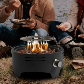 15 inch Outdoor Portable Propane Fire Pit, Camping Fire Pit with Cooking Support Tabletop Fire Pit with Quick Connect Regulator - as Pic