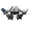 Direct Wicker 7-Piece Patio Wicker Gas Fire Pit Set Rectangular Table With Arm Chairs - gray