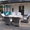 Direct Wicker Patio Fire Pit Dining Set 6-Seat Rectangular Aluminum Table with Rattan Chairs - Gray