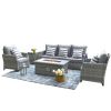 Direct Wicker 5-Piece Wicker Patio Fire Pit Sectional Seating Set with Gray Cushions - Low Table