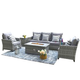Direct Wicker 5-Piece Wicker Patio Fire Pit Sectional Seating Set with Gray Cushions - Low Table