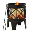 Rustic Fire Pit with Poker Φ16.5"21.3" Steell - Black