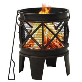 Rustic Fire Pit with Poker Φ16.5"21.3" Steell - Black