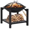 Fire Pit with Poker 21.3"x21.3"x21.7" Steel - Black