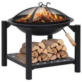 Fire Pit with Poker 21.3"x21.3"x21.7" Steel - Black