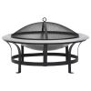 Outdoor Fire Pit with Grill Stainless Steel 29.9" - Black