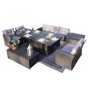 Direct Wicker Outdoor Patio Furniture Set with Rectangular Fire Pit Table in Elegant Brown or Chic Gray - Gray