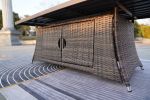 Direct Wicker Patio Fire Pit Dining Set 6-Seat Rectangular Aluminum Table with Rattan Chairs - Brown