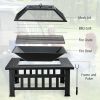 32 Inch 3 in 1 Outdoor Square Fire Pit Table with BBQ Grill and Rain Cover for Camping - Black