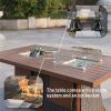 Direct Wicker 7 PCS Patio Gas Firepit and Ice Container Rectangle Dining Set with 6 Standard Height Chairs  - Brown