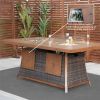 Direct Wicker 7 PCS Patio Conversational Sofa Set With Gas Firepit and Ice Container Dining Table - Brown
