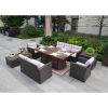 Direct Wicker Outdoor Patio Furniture Set with Rectangular Fire Pit Table in Elegant Brown or Chic Gray - Brown